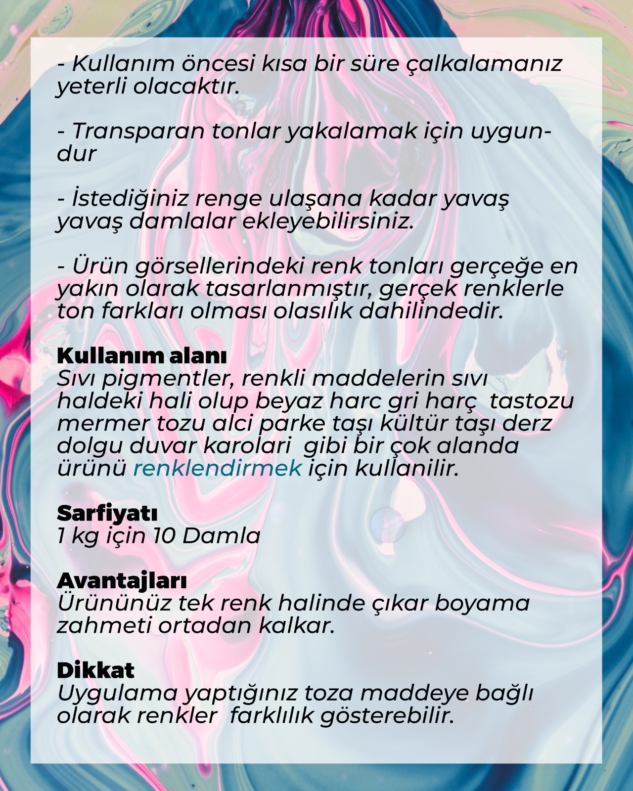 REALİTY YAPI SIVI PİGMENT - SARI (100 GR)